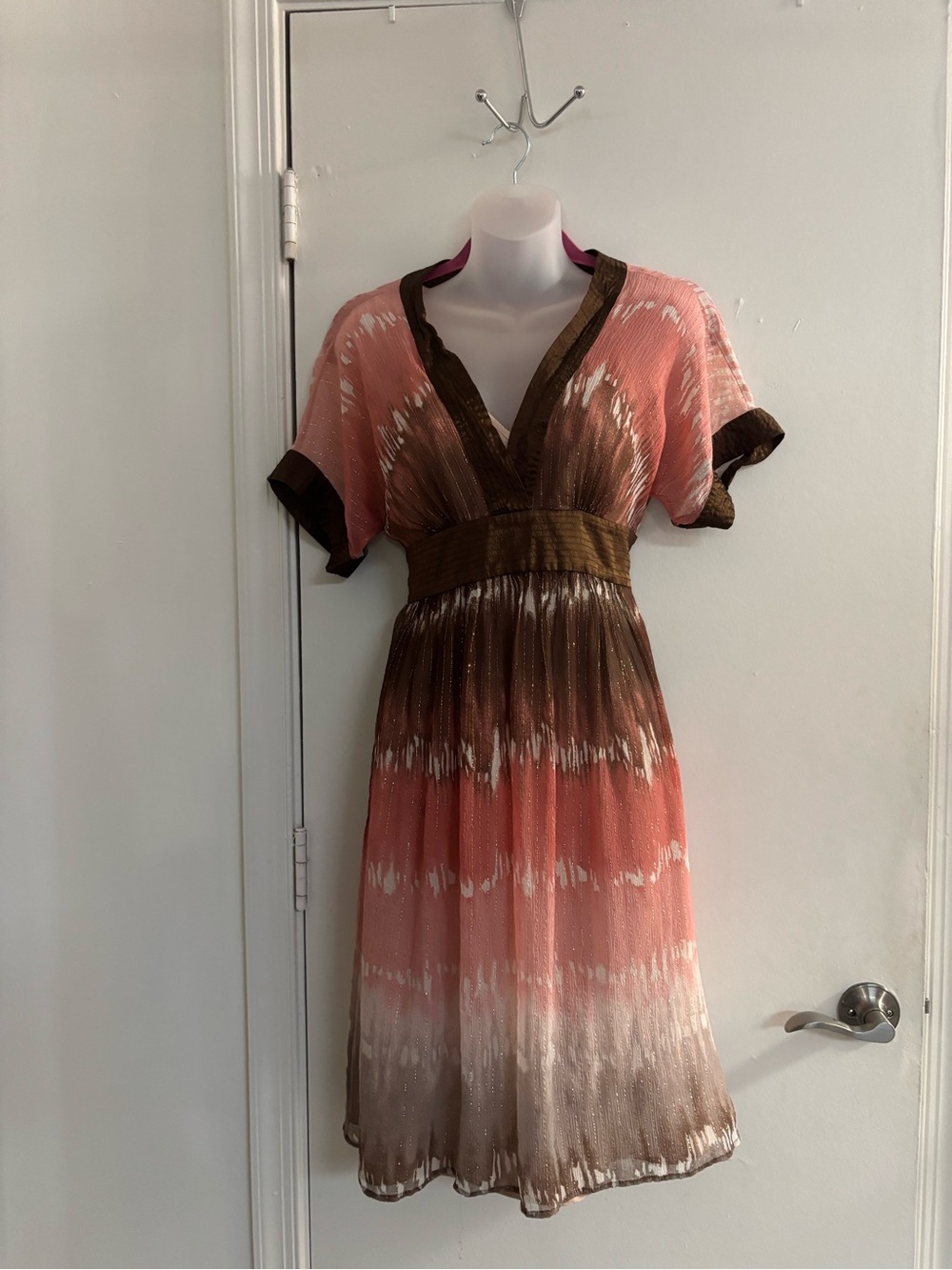 BCBGMaxAzria Pink and Brown V-Neck Ombre Midi Dress